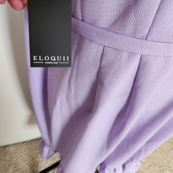 eloquii wrap dress sz 24 3x plus puff slvs ruffle hem midi unlined lavender nwt - Picture 4 of 8